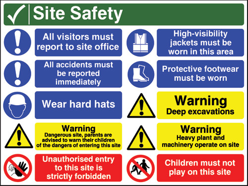 site safety sign all visitors must report to site office visitors signage