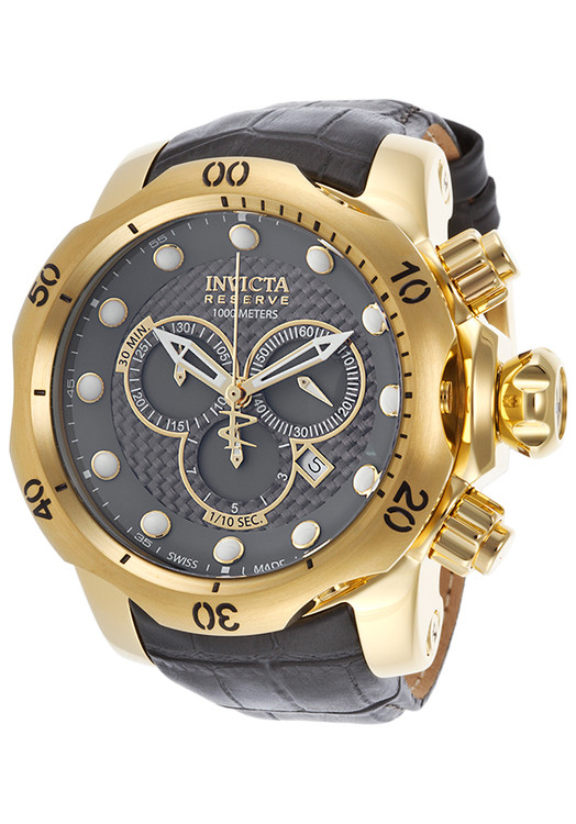 Invicta 15464 Reserve 52mm Venom Swiss Chronograph 5040D Black Carbon Fiber Dial Leather Strap Watch | Free Shipping