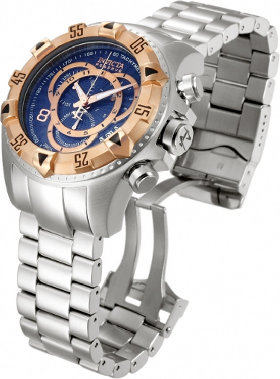 Invicta 10999 Reserve Men's Excursion Blue Dial Rose Tone Bezel Swiss Quartz Chronograph Bracelet Watch | Free Shipping