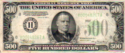 $500 Bill, Series 1934 A, United States of America Currency - Reel Art