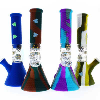 Stratus Silicone Tube with Honeycomb Pattern, Bees, and Shower Perc Bubbler