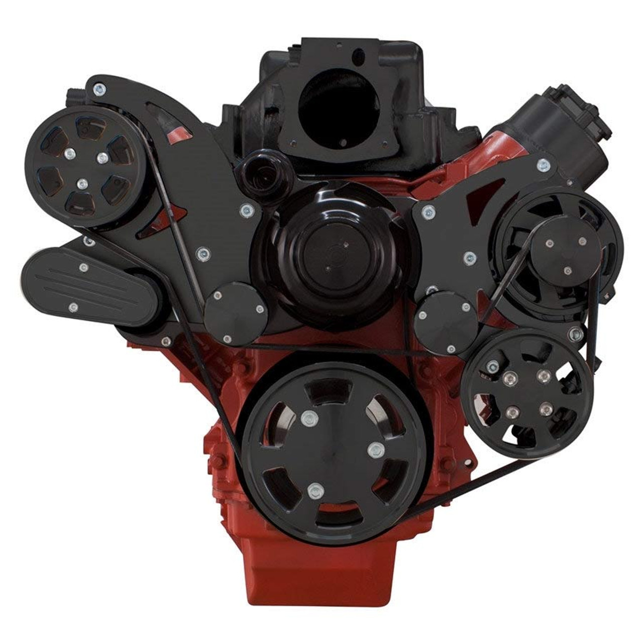 Stealth Black Chevy LS Engine Serpentine Conversion Kit AC, Power