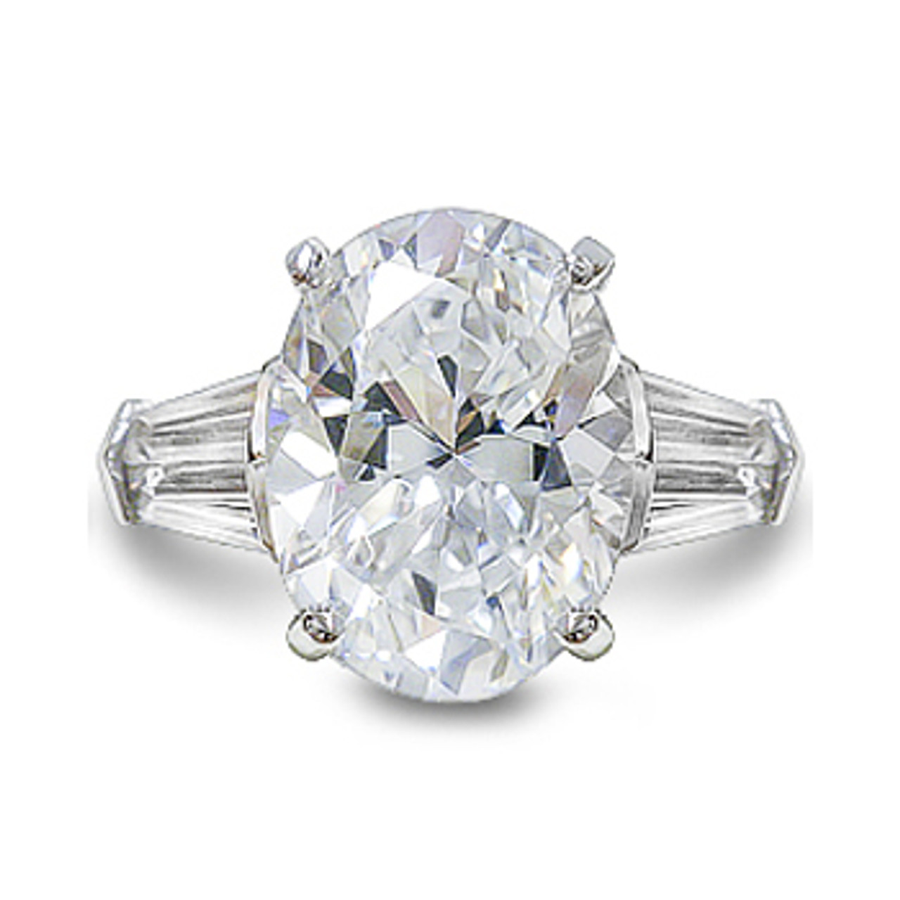 Oval Double Baguette Cubic Zirconia Solitaire Engagement Ring Mystique of Palm Beach