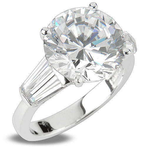 Round Double Baguette Cubic Zirconia Solitaire Engagement Ring ...