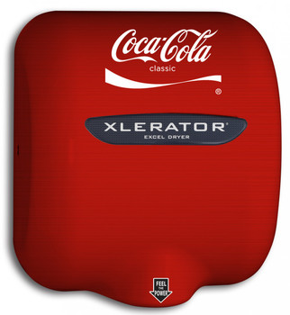 Coca-Cola's Xlerator XL-SI hand dryer with custom logo on HandDryerSupply.com Coca-Cola's Xlerator XL-SI hand dryer with custom logo on HandDryerSupply.com