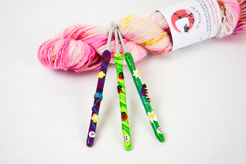 Mini beast polymer clay crochet hooks