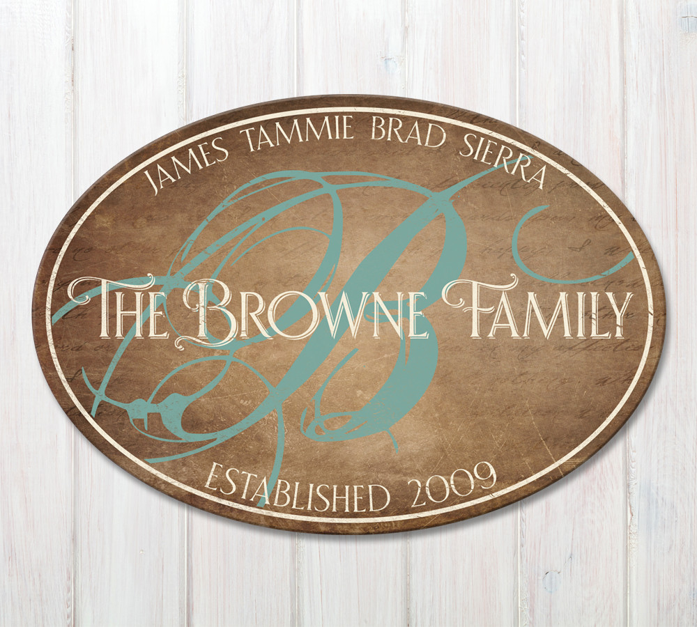 Oval Established In Wood Sign with Family Name