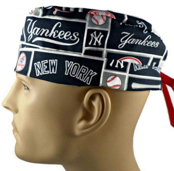 Men's Adjustable Fold-Up Cuffed or Uncuffed Surgical Scrub Hat Cap made with New York Yankees Squares fabric Men's Adjustable Fold-Up Cuffed or Uncuffed Surgical Scrub Hat Cap made with New York Yankees Squares fabric