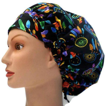 Women's Adjustable Bouffant Surgical Scrub Hat Cap made with Dreamcatchers fabric w/ elastic and cord-lock Women's Adjustable Bouffant Surgical Scrub Hat Cap made with Dreamcatchers fabric w/ elastic and cord-lock
