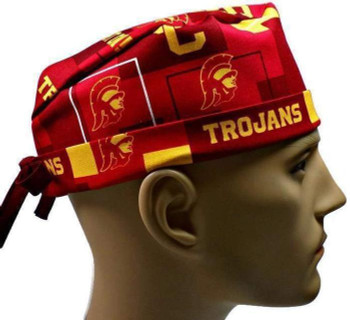Men's Adjustable Fold-Up Cuffed or Uncuffed Surgical Scrub Hat Cap made with USC Trojans New Block fabric Men's Adjustable Fold-Up Cuffed or Uncuffed Surgical Scrub Hat Cap made with USC Trojans New Block fabric