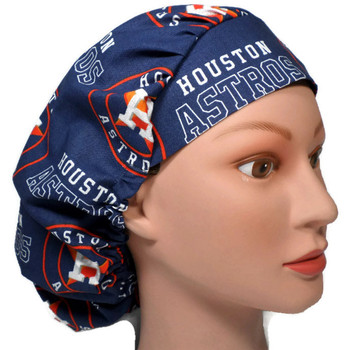 Women's Adjustable Bouffant Surgical Scrub Hat Cap made with Houston Astros fabric w/ elastic and cord-lock Women's Adjustable Bouffant Surgical Scrub Hat Cap made with Houston Astros fabric w/ elastic and cord-lock