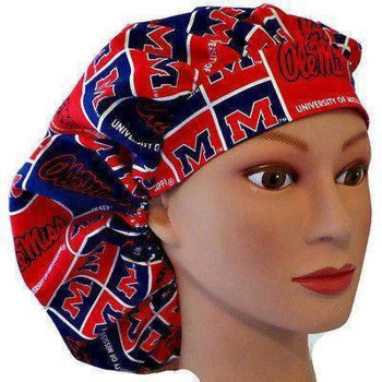 Women's Adjustable Bouffant, Pixie, or Ponytail Surgical Scrub Hat Cap made with Mississippi Rebels "Ole Miss" squares fabric Women's Adjustable Bouffant, Pixie, or Ponytail Surgical Scrub Hat Cap made with Mississippi Rebels "Ole Miss" squares fabric