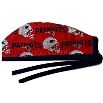 Men's Unlined Surgical Scrub Hat Cap made with New England Patriots Red fabric Men's Unlined Surgical Scrub Hat Cap made with New England Patriots Red fabric