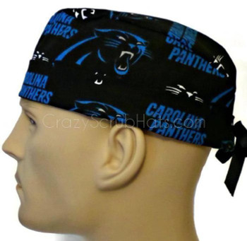 Men's Adjustable Fold-Up Cuffed or Uncuffed Surgical Scrub Hat Cap made with Carolina Panthers Black fabric Men's Adjustable Fold-Up Cuffed or Uncuffed Surgical Scrub Hat Cap made with Carolina Panthers Black fabric
