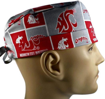 Men's Adjustable Fold-Up Cuffed or Uncuffed Surgical Scrub Hat Cap made with Washington Cougars fabric Men's Adjustable Fold-Up Cuffed or Uncuffed Surgical Scrub Hat Cap made with Washington Cougars fabric