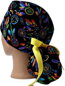 Women's Adjustable Ponytail Surgical Scrub Hat Cap made with Dreamcatchers fabric Women's Adjustable Ponytail Surgical Scrub Hat Cap made with Dreamcatchers fabric
