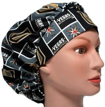 Women's Adjustable Bouffant Surgical Scrub Hat Cap made with Vegas Golden Knights fabric w/ elastic and cord-lock Women's Adjustable Bouffant Surgical Scrub Hat Cap made with Vegas Golden Knights fabric w/ elastic and cord-lock