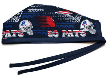 Men's Unlined Surgical Scrub Hat Cap made with New England Patriots "GO PATS" fabric Men's Unlined Surgical Scrub Hat Cap made with New England Patriots "GO PATS" fabric
