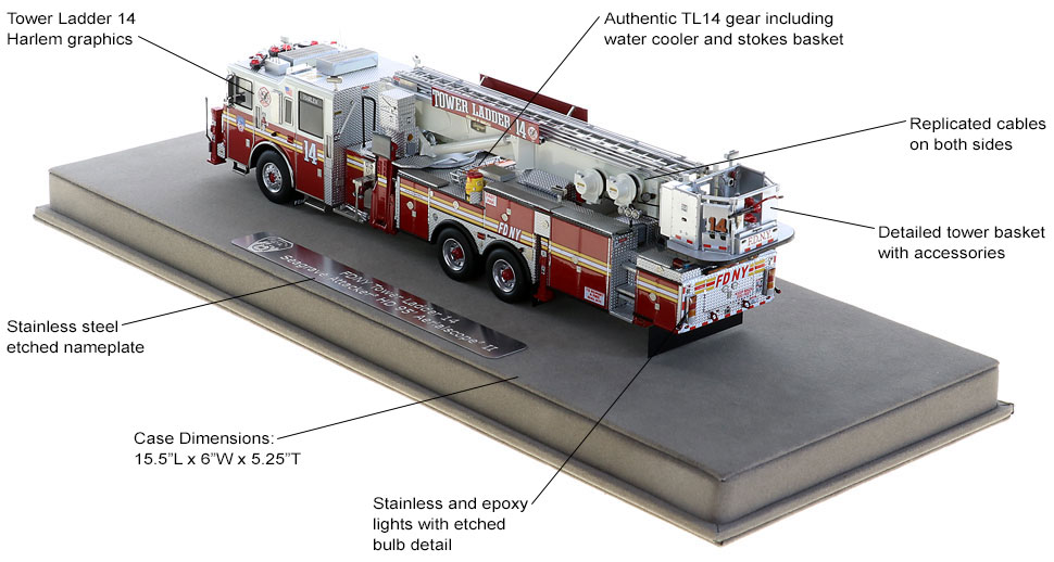 FDNY Tower Ladder 14 features authentic details