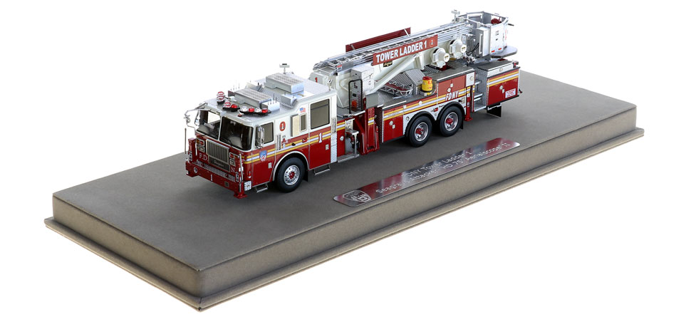 FDNY Tower Ladder 1 includes a fully custom display case.