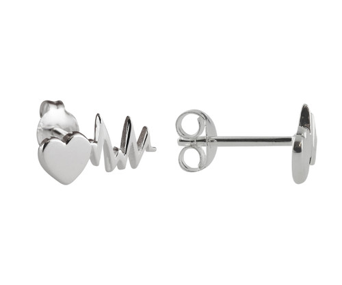 Heart with Heartbeat Post Earrings - 925 Sterling Silver Heart with Heartbeat Post Earrings - 925 Sterling Silver