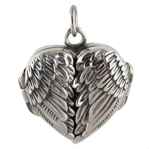 Angel Wings Heart Locket - 925 Sterling Silver - Love Memorial Pendant Angel Wings Heart Locket - 925 Sterling Silver - Love Memorial Pendant