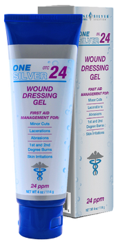 24 ppm Silver Gel OTC. 4 oz Tube. Topical Wound Care and First Aid Management 24 ppm Silver Gel OTC. 4 oz Tube. Topical Wound Care and First Aid Management