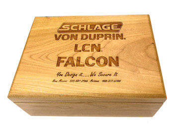 Our Personalized Boxes are crafted in the United States from finely finished cherry wood. This box is designed to hold four sleeves of golf balls, but can be used to hold just about anything. Each box has a hinged top and is felt lined. These Personalized boxes have a rich feel and will make a lasting impression on everyone who sees them. Each personalized box is deeply engraved with your logo or special message and the recipients name can be added. These hardwood golf ball boxes are great for tee prizes, sponsors gifts, weddings, awards or any event. Our Personalized Boxes are crafted in the United States from finely finished cherry wood. This box is designed to hold four sleeves of golf balls, but can be used to hold just about anything. Each box has a hinged top and is felt lined. These Personalized boxes have a rich feel and will make a lasting impression on everyone who sees them. Each personalized box is deeply engraved with your logo or special message and the recipients name can be added. These hardwood golf ball boxes are great for tee prizes, sponsors gifts, weddings, awards or any event.