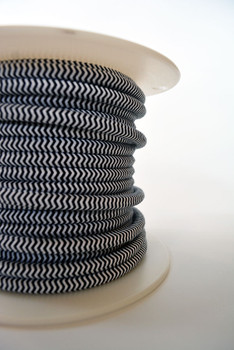 Black & White ZigZag - Round Cloth-Covered Electrical Wire - 18 Gauge - Bulk Roll Black & White ZigZag - Round Cloth-Covered Electrical Wire - 18 Gauge - Bulk Roll