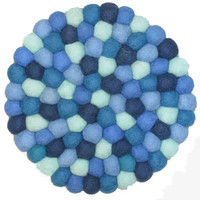 Wool Trivet Felt Balls Round Blue Wool Trivet Felt Balls Round Blue