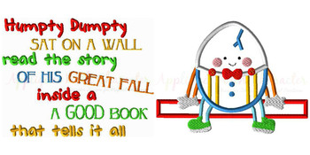 Humpty Dumpty Nursery Rhyme Applique Design and Humpty Dumpty Embroidery Saying Humpty Dumpty Nursery Rhyme Applique Design and Humpty Dumpty Embroidery Saying