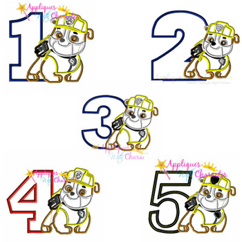 Pup Patrol Rubble One Two Three Four Five Set Applique Design Pup Patrol Rubble One Two Three Four Five Set Applique Design