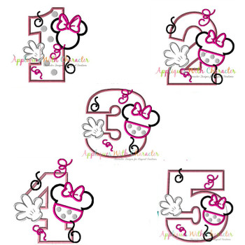Miss Mouse One Two Three Four Five Set Applique Design Miss Mouse One Two Three Four Five Set Applique Design
