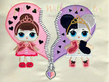 Split Heart with Heartbreaker and Fancy Doll Applique Design Split Heart with Heartbreaker and Fancy Doll Applique Design