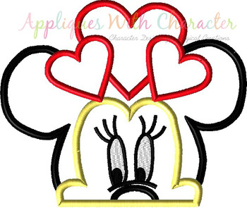 Miss Mouse with Hearts Peeker Applique Design Miss Mouse with Hearts Peeker Applique Design