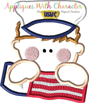 US Marine with American Flag Applique Design US Marine with American Flag Applique Design