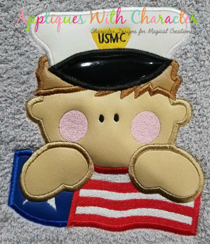 US Marine with American Flag Applique Design US Marine with American Flag Applique Design