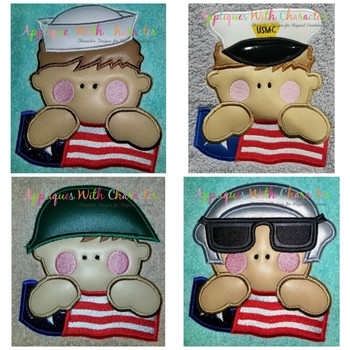 Military Men with American Flag Applique Design Set Military Men with American Flag Applique Design Set