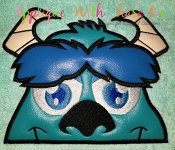 Blue Monster Peeker Applique Design Blue Monster Peeker Applique Design