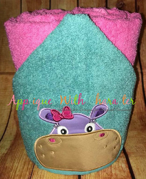 Hippo Girl with Bow Peeker Applique Design Hippo Girl with Bow Peeker Applique Design