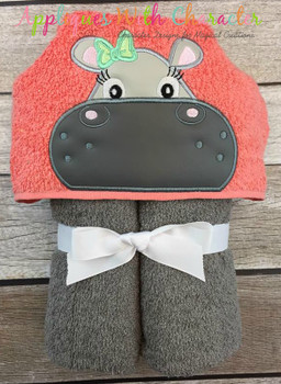 Hippo Girl with Bow Peeker Applique Design Hippo Girl with Bow Peeker Applique Design