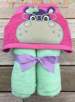 Hippo Girl with Glasses Peeker Applique Design Hippo Girl with Glasses Peeker Applique Design