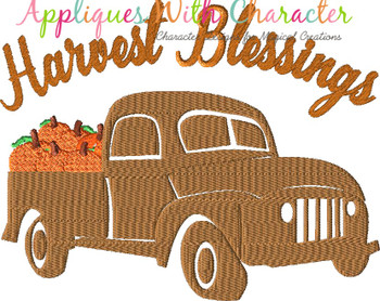 Harvest Blessings Truck with Pumpkins Filled Stitch Design Harvest Blessings Truck with Pumpkins Filled Stitch Design