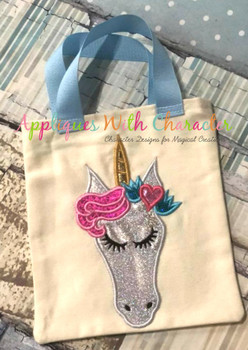 Unicorn Full Face with Flowers Heart Applique Design Unicorn Full Face with Flowers Heart Applique Design