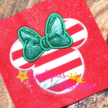 Miss Mouse Head Outline with Bow Applique Design Miss Mouse Head Outline with Bow Applique Design
