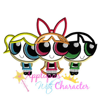 Puffy Power Girl Trio Applique Design Puffy Power Girl Trio Applique Design