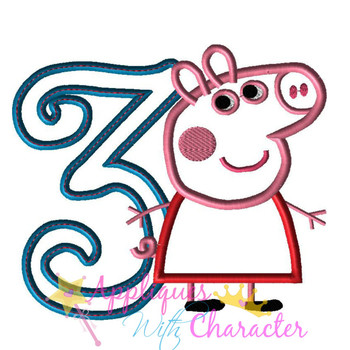 Pepper Pig Curly THREE Applique Design Pepper Pig Curly THREE Applique Design