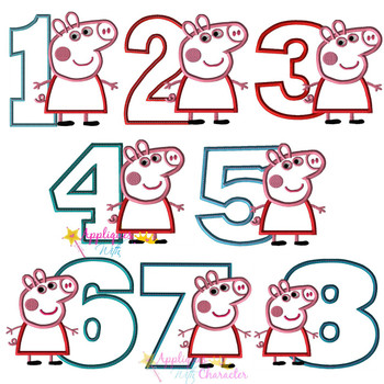 Pepper Pig Number 1-8 Applique Design Set Pepper Pig Number 1-8 Applique Design Set