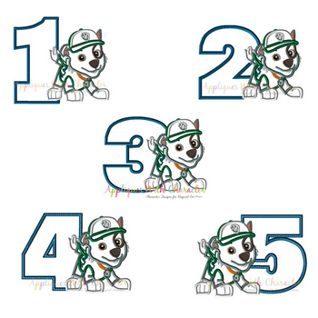 Pup Patrol Rockie One Two Three Four Five Set Applique Design Pup Patrol Rockie One Two Three Four Five Set Applique Design