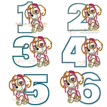 Pup Patrol Skye One Two Three Four Five Set Applique Design Pup Patrol Skye One Two Three Four Five Set Applique Design